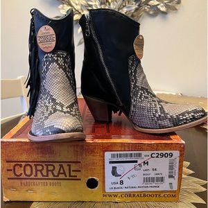 Corral Black Natural Python Fringe Ankle Boot C2909